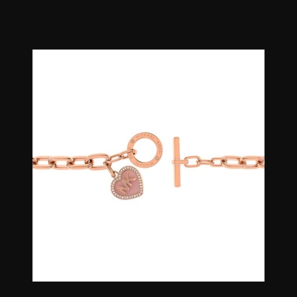 Michael Kors Logo Heart Charm Bracelet Heavy Chainlink Toggle Rose Gold NWT - Picture 3 of 8